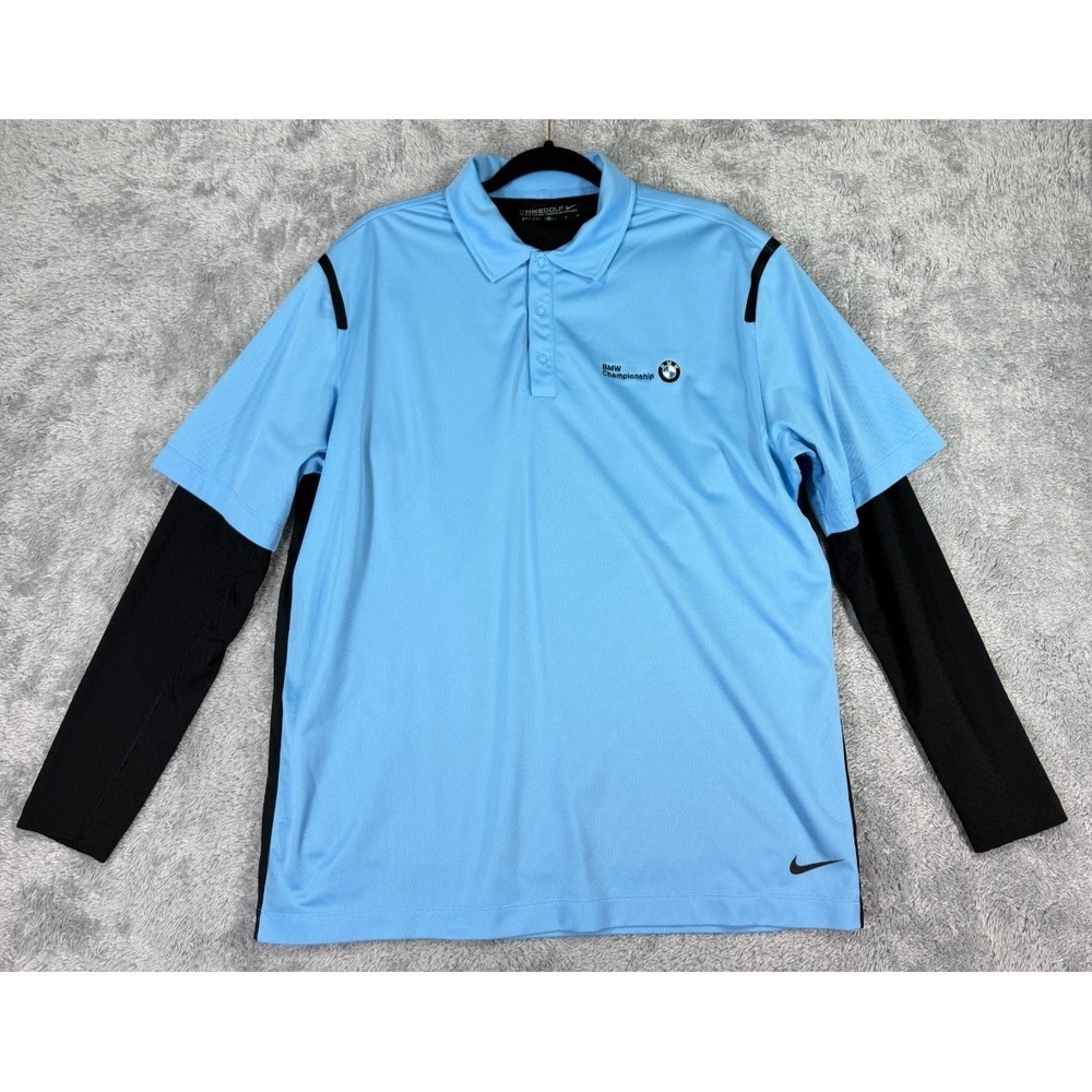 Nike Double Layer Polo Shirt Mens L Blue Cog Hill Dubsdread BMW Championship